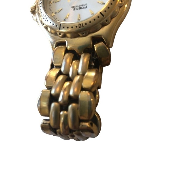 VTG Fossil Blue 50 Meters AM3117 Gold Tone Diver’s Watch Water Resistant Defect - Picture 4 of 5